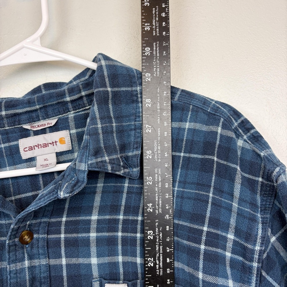 Carhartt Shirt Mens XL Blue Plaid Flannel Long Sleeve Button Up Pockets Workwear - Picture 7 of 9